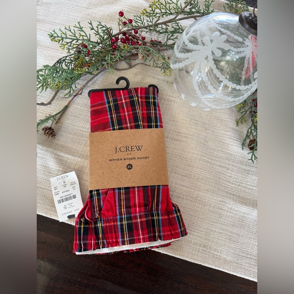 New, Men’s J. Crew XL Holiday Plaid 100% Cotton Boxer Shorts 🎄